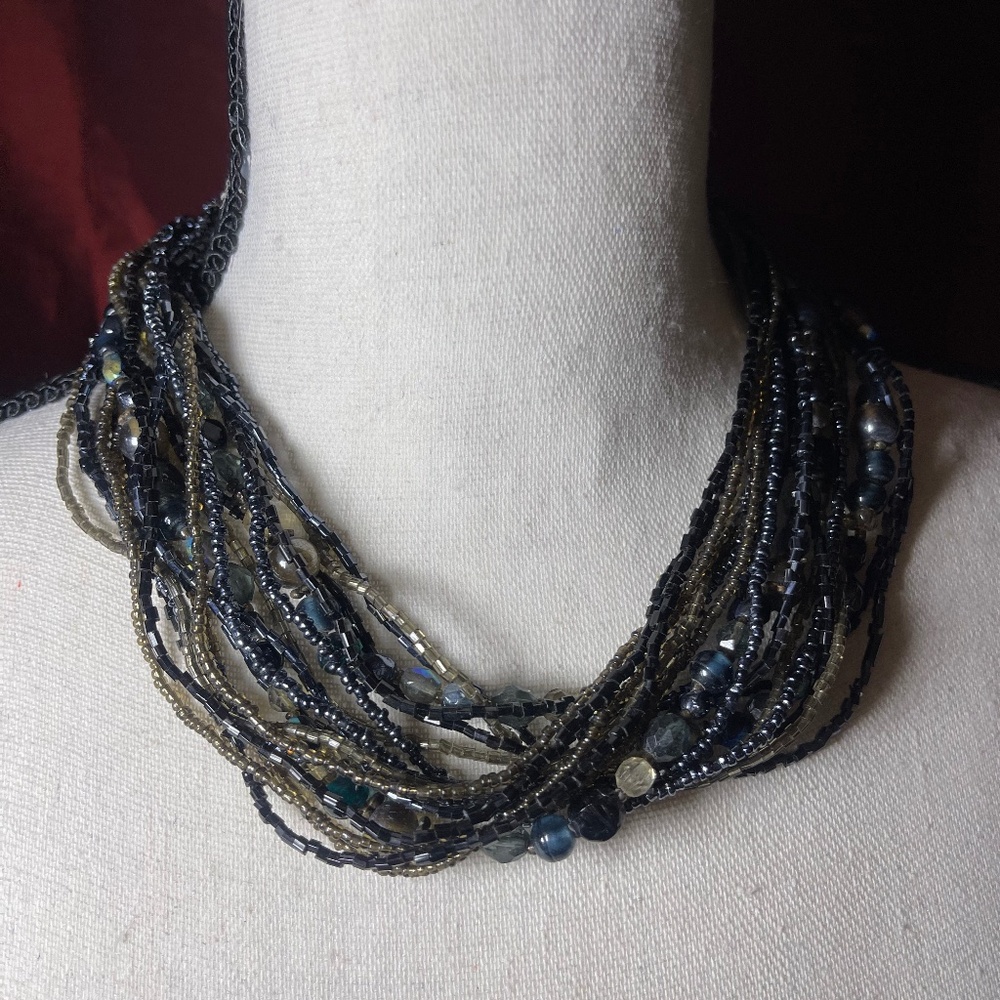 Gunmetal & Gold Glass Bead Choker Necklace